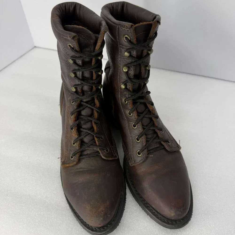 Double H Boots Men 7 Brown Leather Lacer Western Work USA Made Oil Resistant